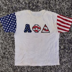 Alpha Phi Delta APD Fraternity Greek Letters American Flag Sleeves Shirt Men 2XL